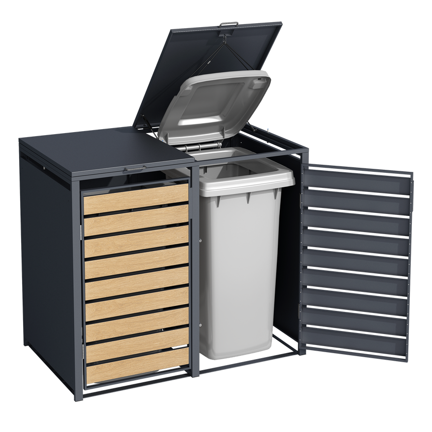Double Wheelie Bin Store by Garden Guard - Premium Range Storage in Wood Effect