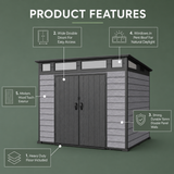 Pro Grade 7ft x 7ft Pent Roof Premium Plastic Garden Shed - Grey/Anthracite Wood Touch Texture