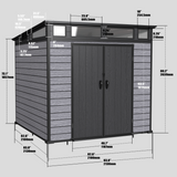 Pro Grade 7ft x 7ft Pent Roof Premium Plastic Garden Shed - Grey/Anthracite Wood Touch Texture