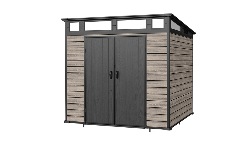 Pro Grade 7ft x 7ft Pent Roof Premium Plastic Garden Shed - Oak Woodgrain Texture