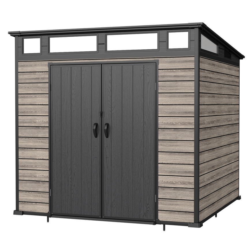 Pro Grade 7ft x 7ft Pent Roof Premium Plastic Garden Shed - Oak Woodgrain Texture