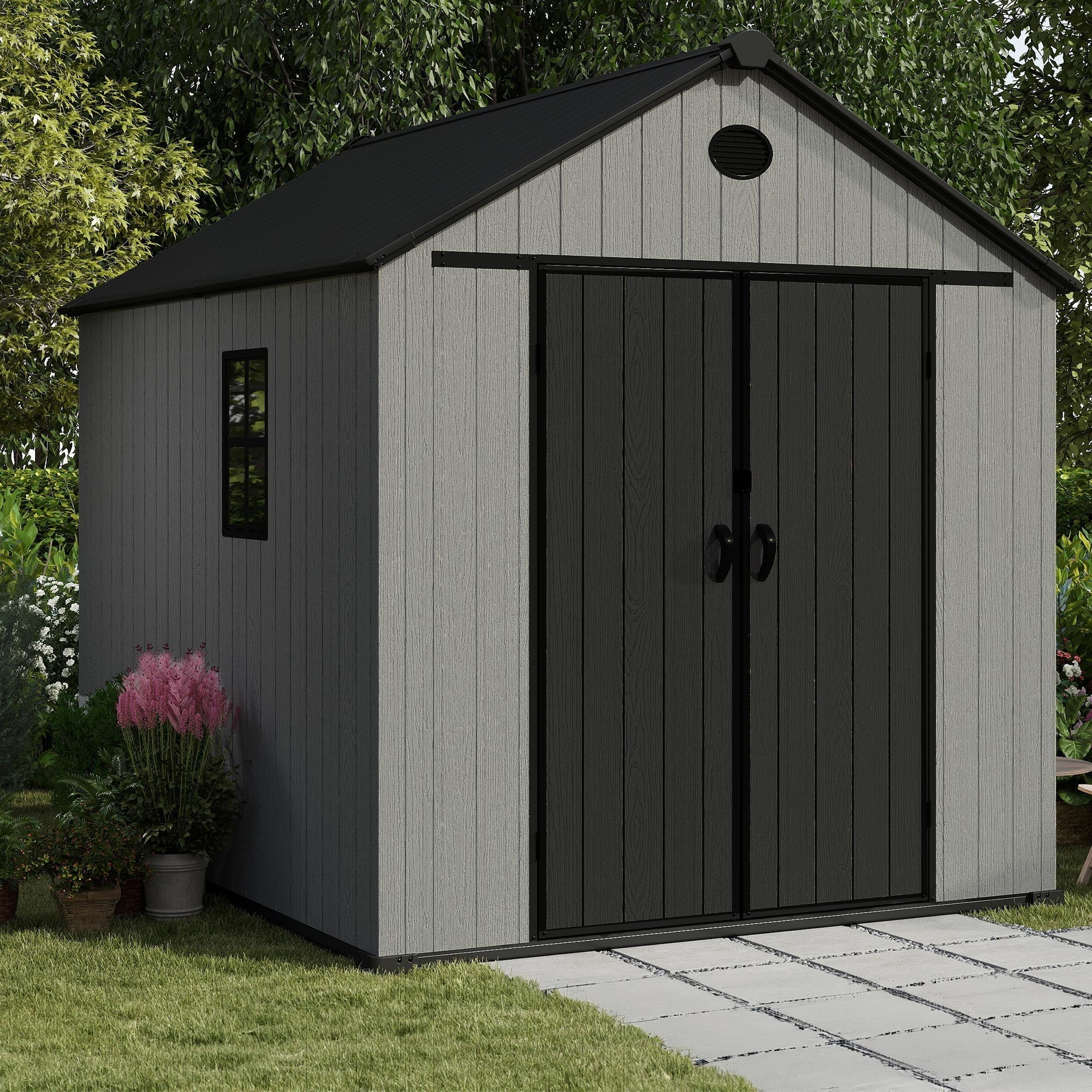 Pro Grade 6ft x 5ft Premium Plastic Double Door Garden Shed - Grey