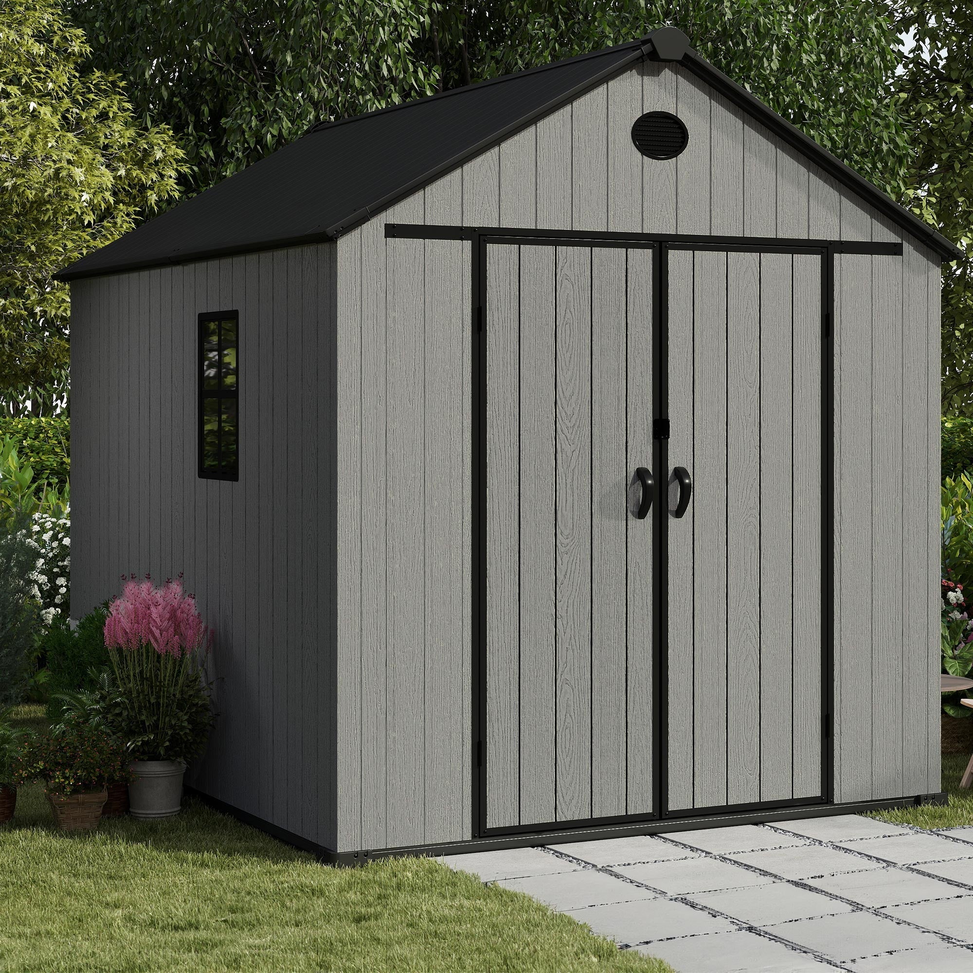 Pro Grade 6ft x 8ft Premium Plastic Double Door Garden Shed - Grey