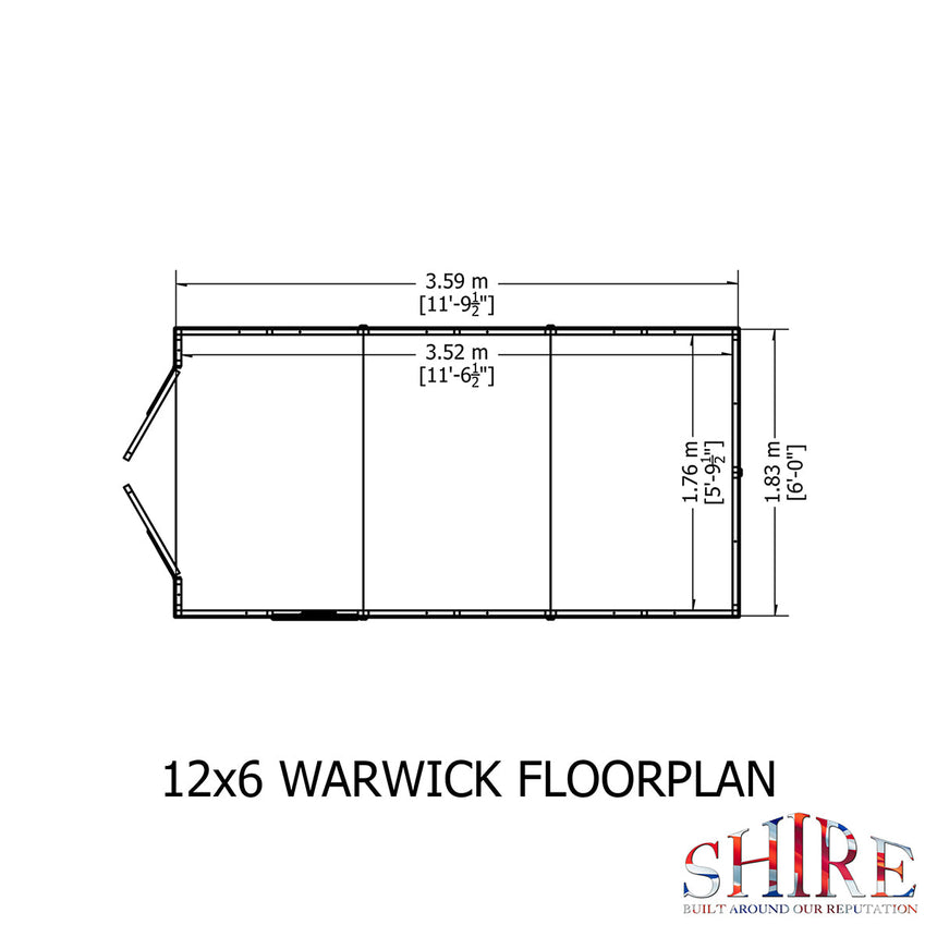 Shire Warwick 6ft x 12ft Shiplap Apex Double Door Shed