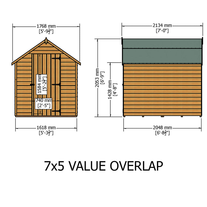 Shire Garden Value Overlap 7ft x 5ft Pressure Treated Shed