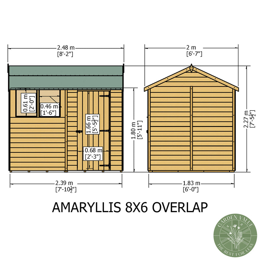 Shire Garden Value Overlap 6ft x 8ft Reverse Apex Shed