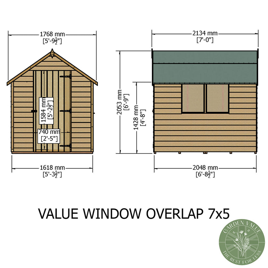 Shire Garden Value Overlap 7ft x 5ft Shed with window