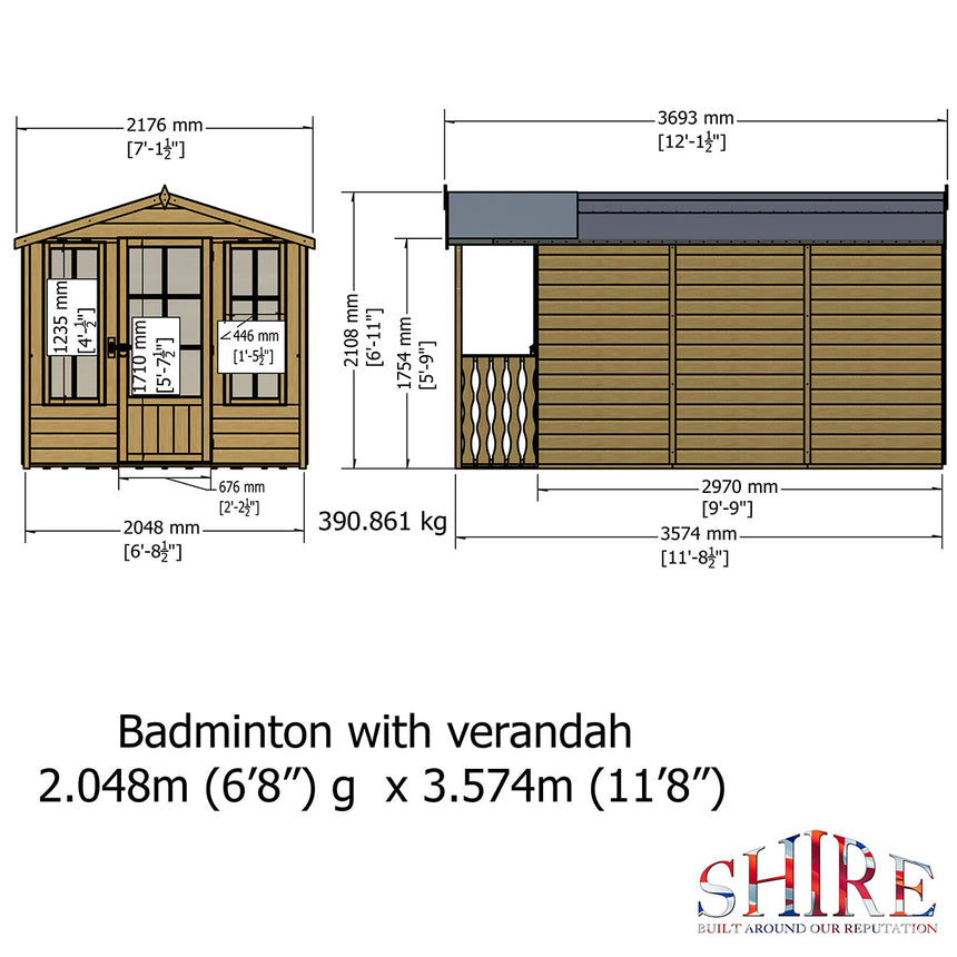 Shire Badminton 7ft x 10ft Summerhouse With Verandah