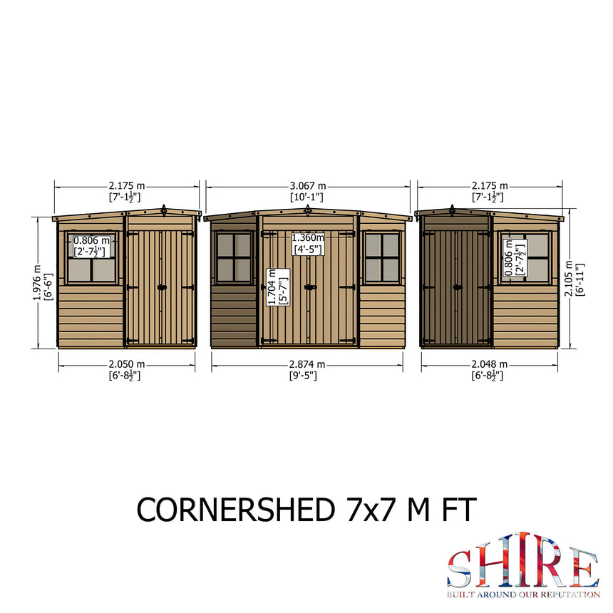 Shire 7ft x 7ft Corner Pressure Treated Shed