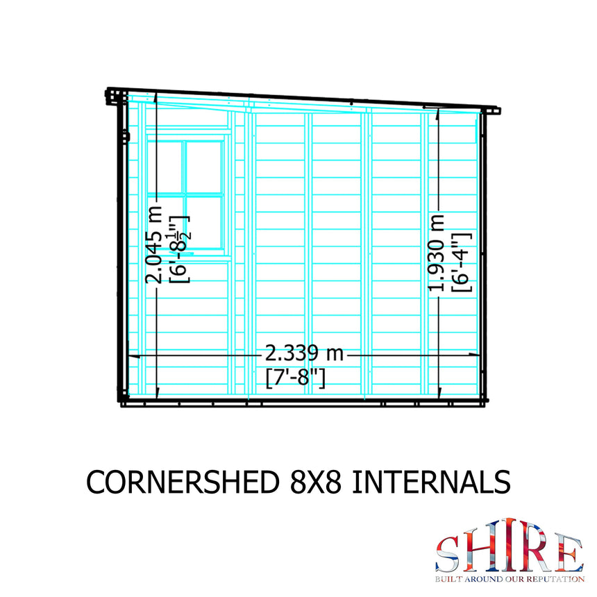 Shire Tongue and Groove 8ft x 8ft Corner Shed - Pressure Treated