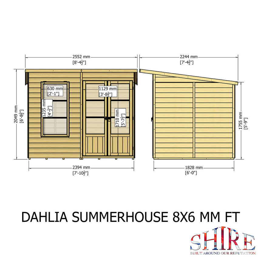 Shire Dahlia 8ft x 6ft Pent Summerhouse