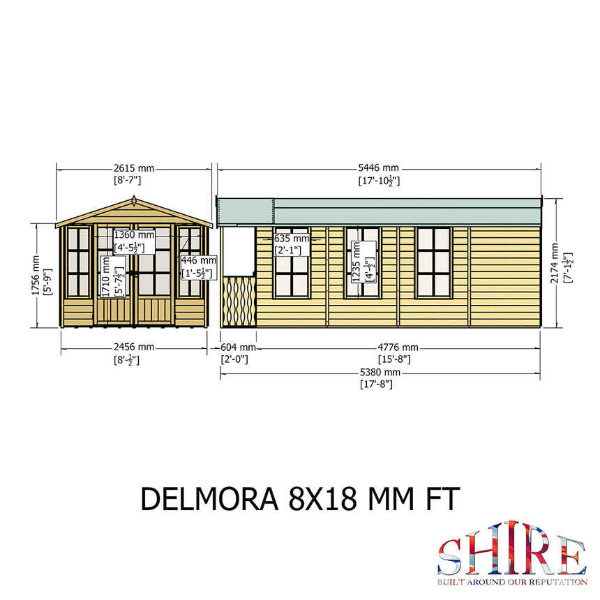 Shire Delmora 8ft x 18ft Summerhouse with Verandah