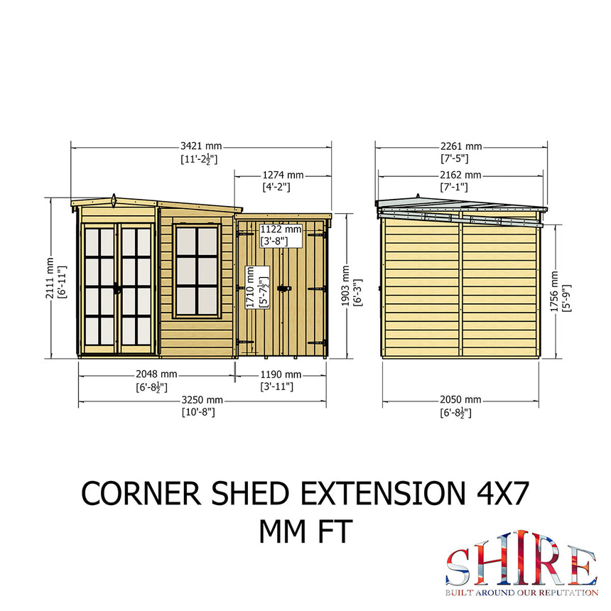 Shire Hampton 7ft x 11ft Summerhouse with Side Shed