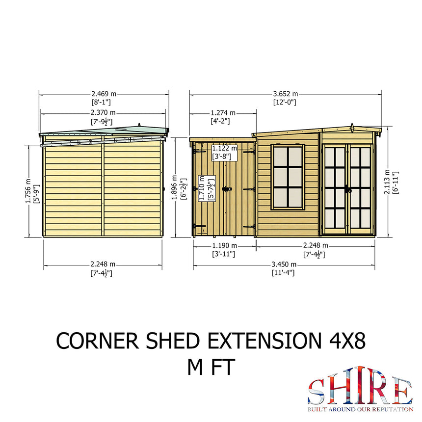 Shire Hampton 8ft x 12ft Summerhouse with Side Shed