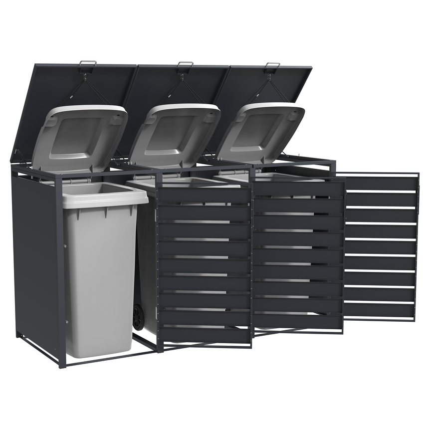 Triple Wheelie Bin Store by Garden Guard - Premium Range Storage in Anthracite Grey