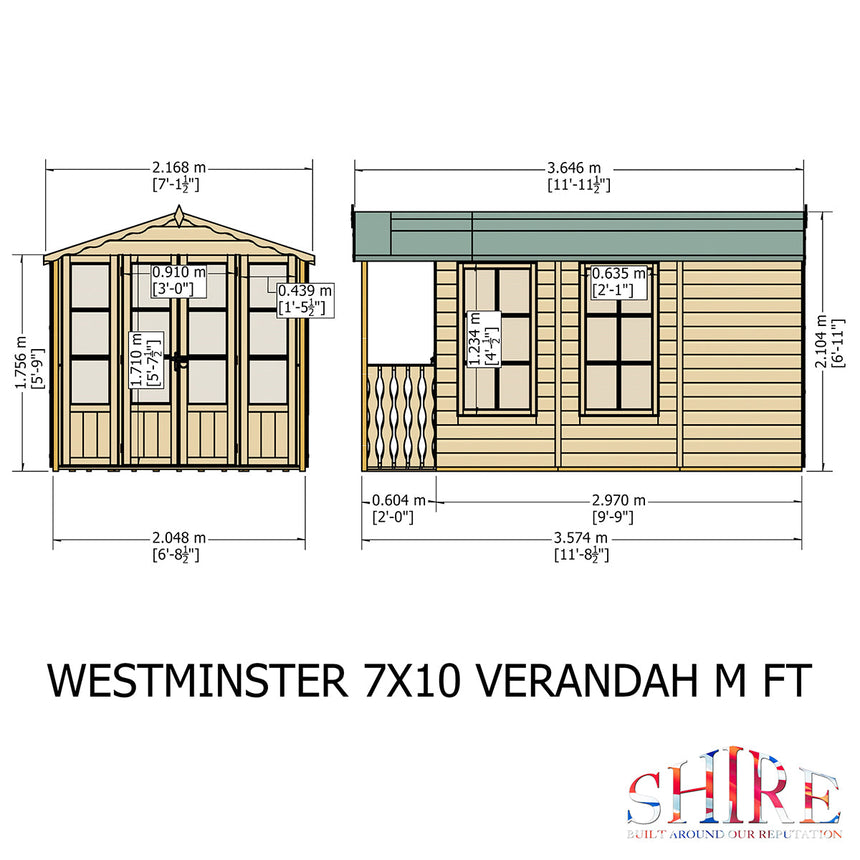 Shire Kensington 7ft x 12ft Summerhouse With Verandah
