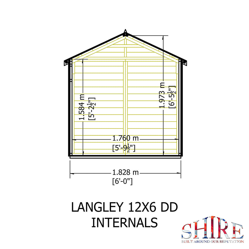 Shire Langley 12ft x 6ft Double Door Shiplap Shed NEW