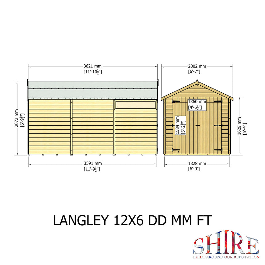 Shire Langley 12ft x 6ft Double Door Shiplap Shed NEW