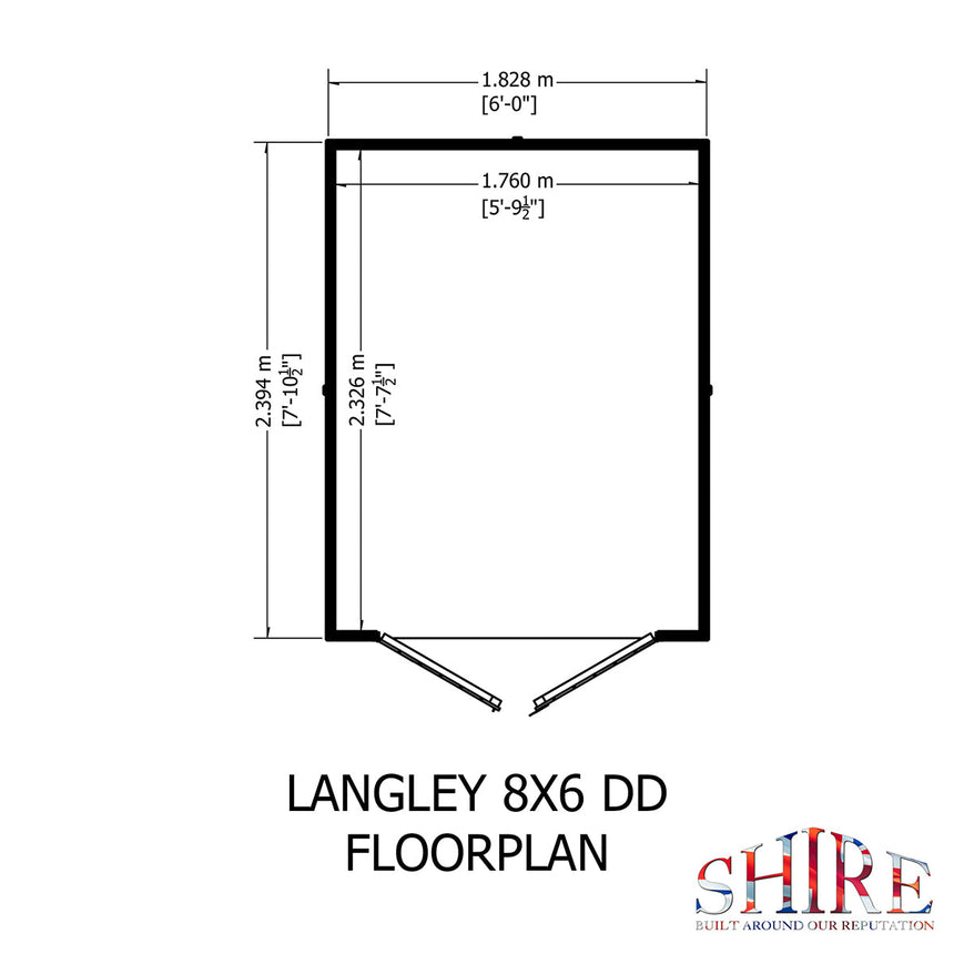 Shire Langley 8ft x 6ft Double Door Shiplap Shed NEW