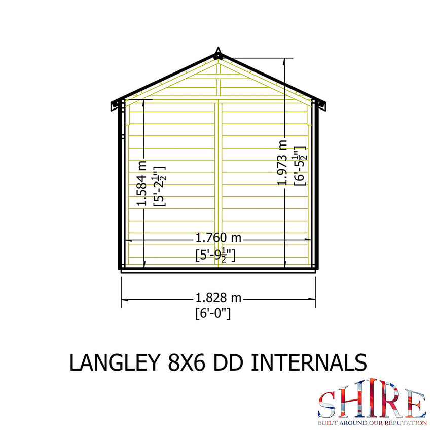 Shire Langley 8ft x 6ft Double Door Shiplap Shed NEW