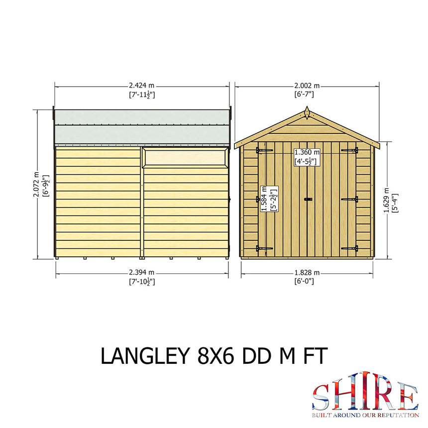 Shire Langley 8ft x 6ft Double Door Shiplap Shed NEW