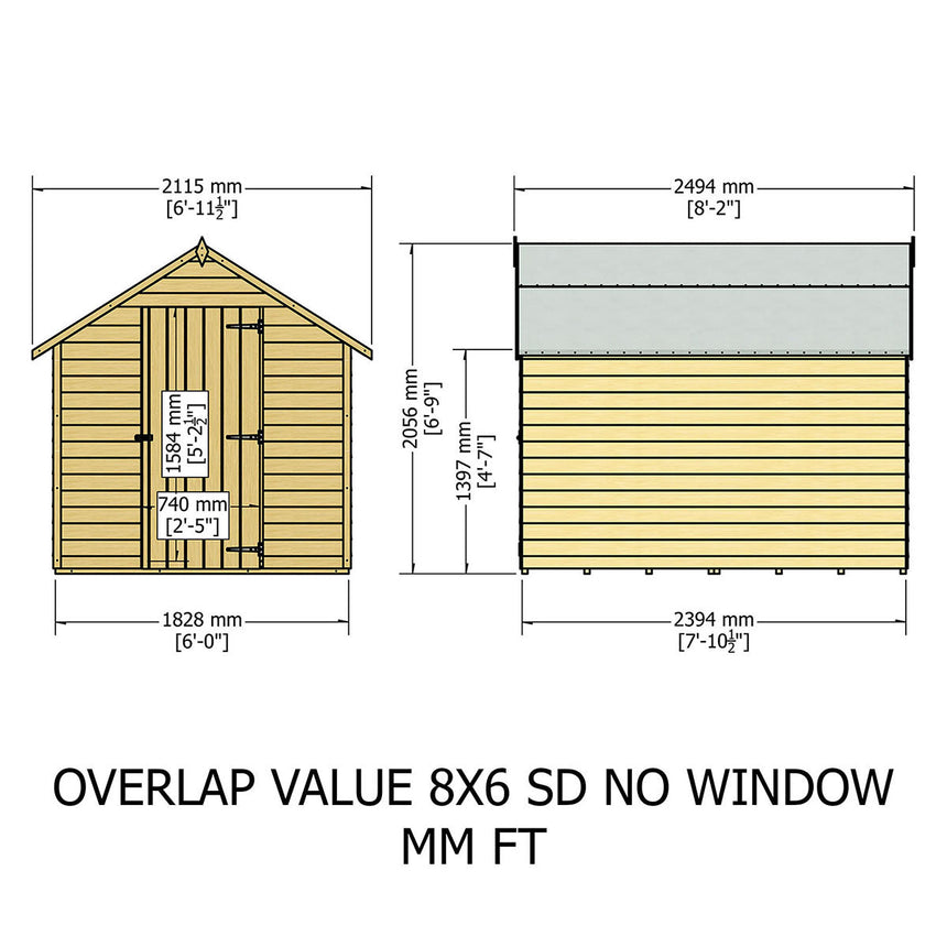 Shire Garden Value Overlap 8ft x 6ft Pressure Treated Shed