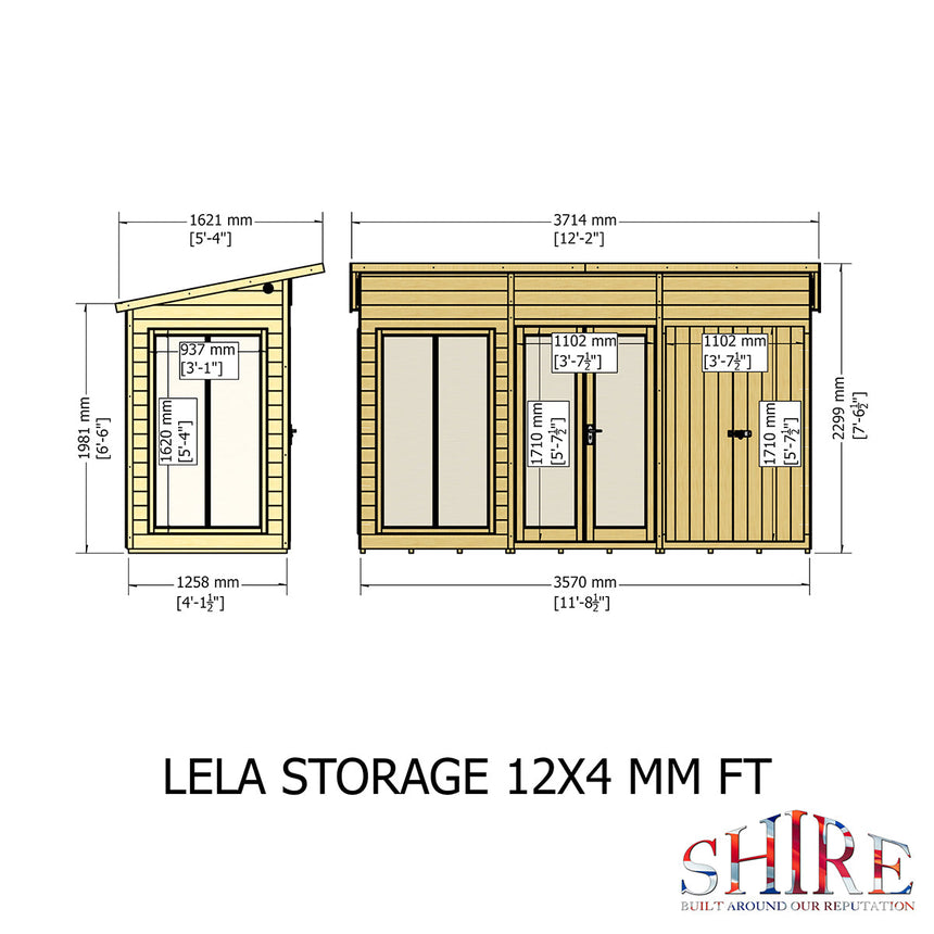 Shire Lela 12ft x 4ft Summerhouse with Storage