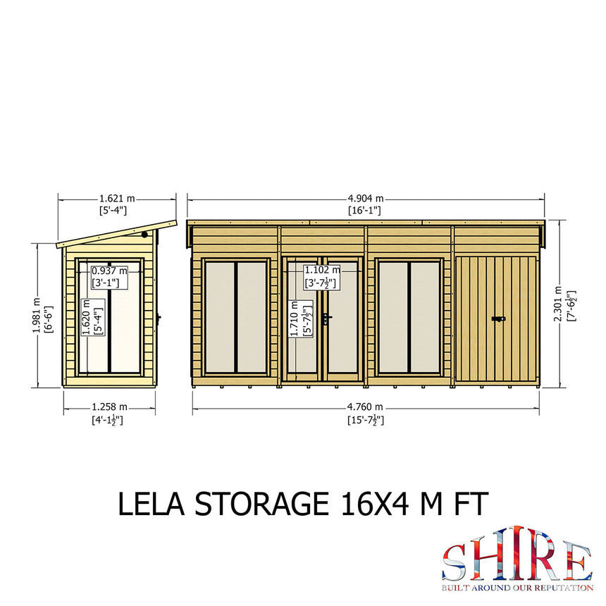 Shire Lela 16ft x 4ft Summerhouse with Storage