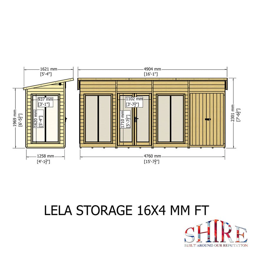 Shire Lela 16ft x 4ft Summerhouse with Storage