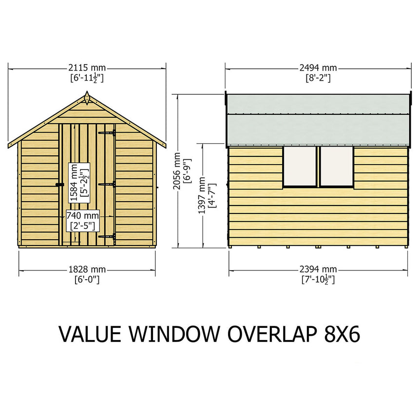 Shire Garden Value Overlap 8ft x 6ft Pressure Treated Shed with window