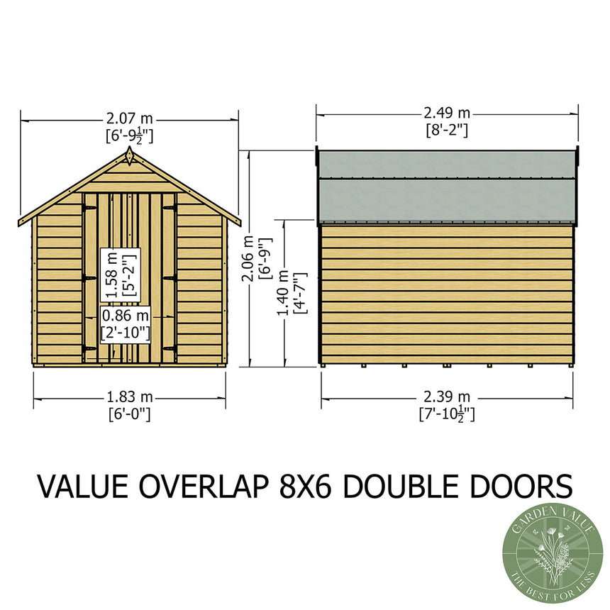 Shire Garden Value Overlap 8ft x 6ft Double Door Shed