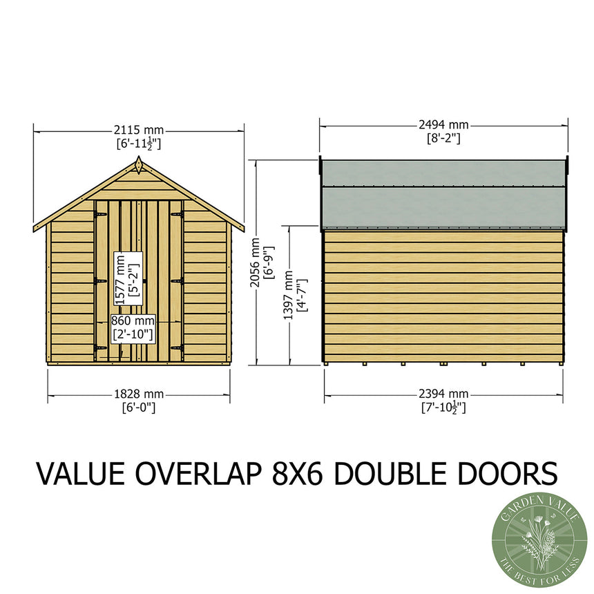 Shire Garden Value Overlap 8ft x 6ft Double Door Shed