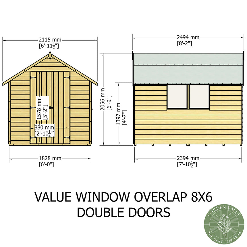 Shire Garden Value Overlap 8ft x 6ft Double Door Shed With Window