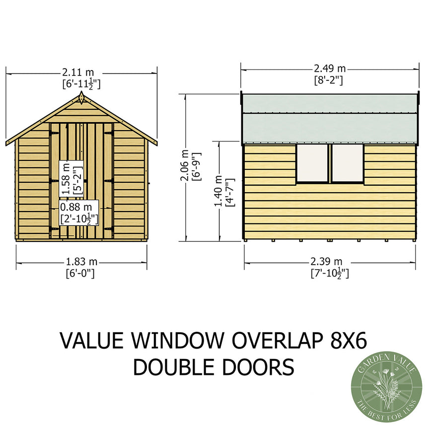 Shire Garden Value Overlap 8ft x 6ft Double Door Shed With Window