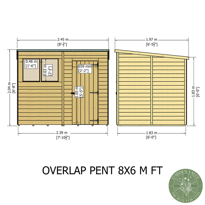 Shire Garden Value Overlap 8ft x 6ft Pent Shed