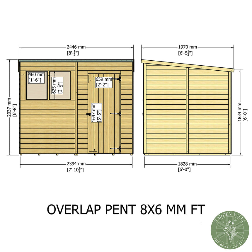 Shire Garden Value Overlap 8ft x 6ft Pent Shed