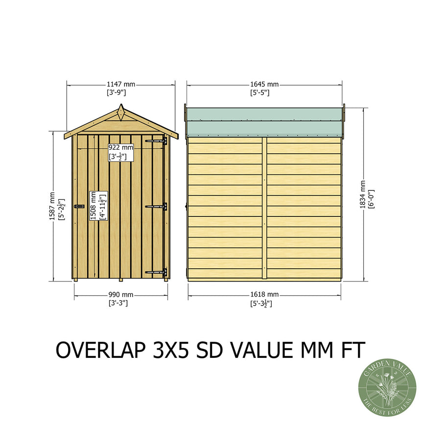 Shire Garden Value Overlap 3ft x 5ft Shed