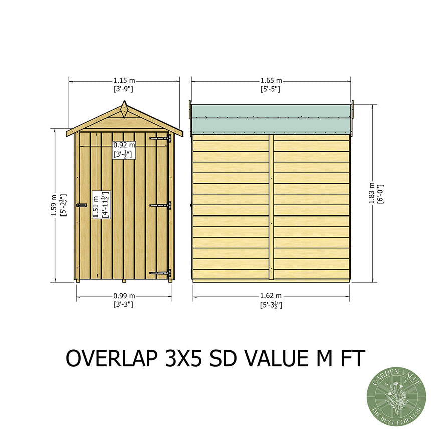 Shire Garden Value Overlap 3ft x 5ft Shed