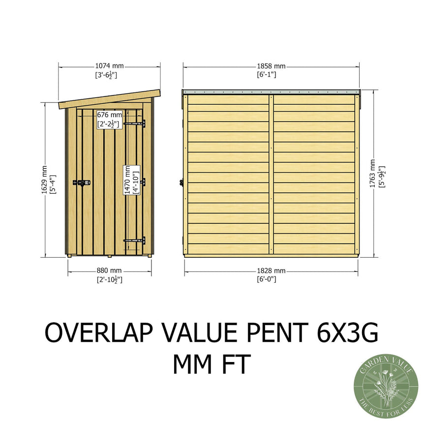 Shire Garden Value Overlap 6ft x 3ft Pent Shed