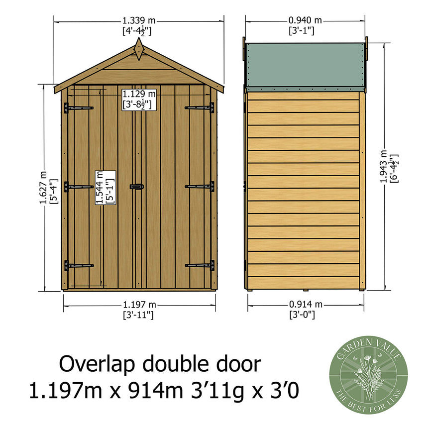 Shire Garden Value Overlap 4ft x 3ft Double Door Shed With Shelves