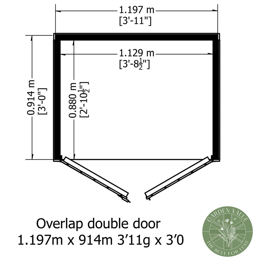 Shire Garden Value Overlap 4ft x 3ft Double Door Shed With Shelves