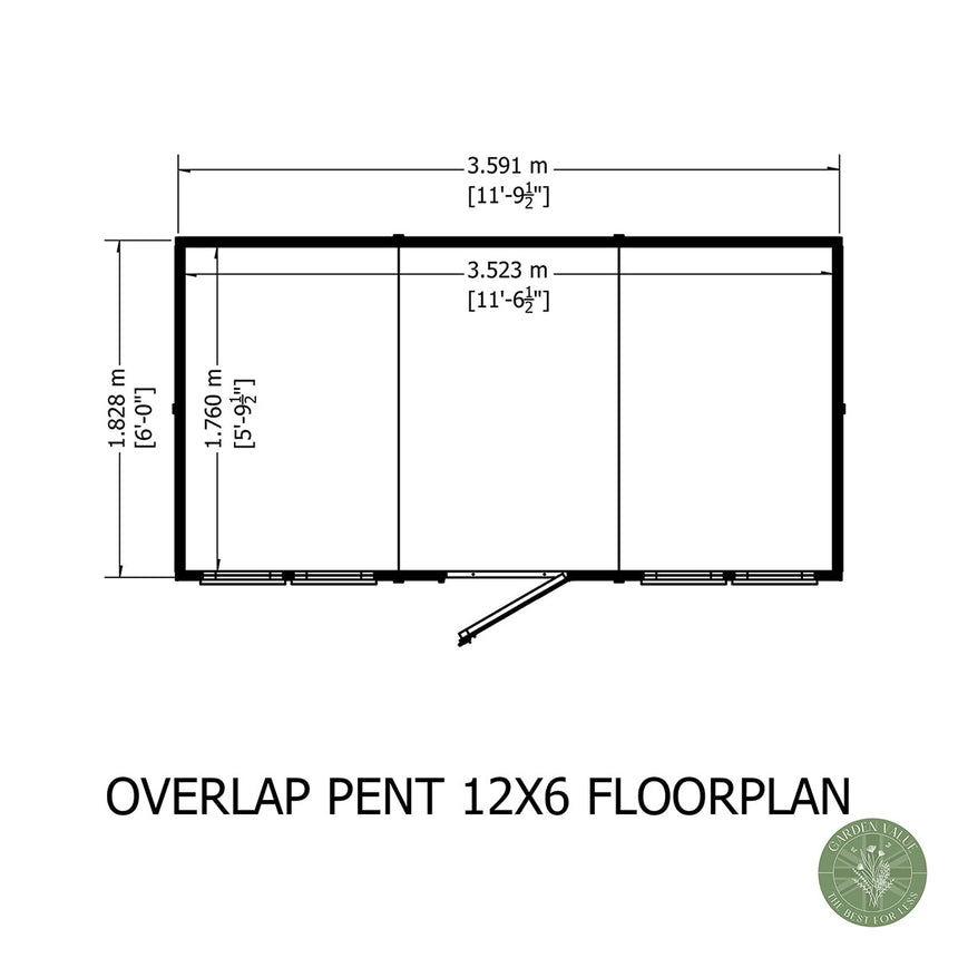 Shire NEW Garden Value 12ft x 6ft Overlap Pent Shed with windows