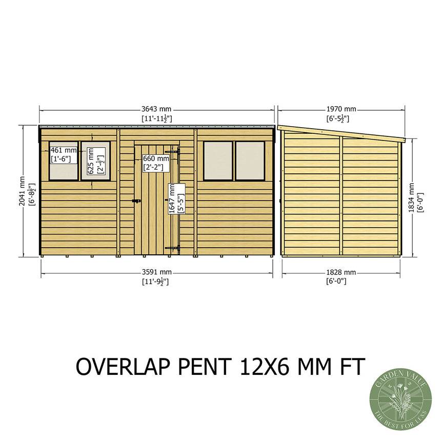 Shire NEW Garden Value 12ft x 6ft Overlap Pent Shed