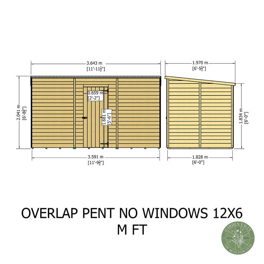 Shire NEW Garden Value 16ft x 6ft Overlap Pent Shed with windows