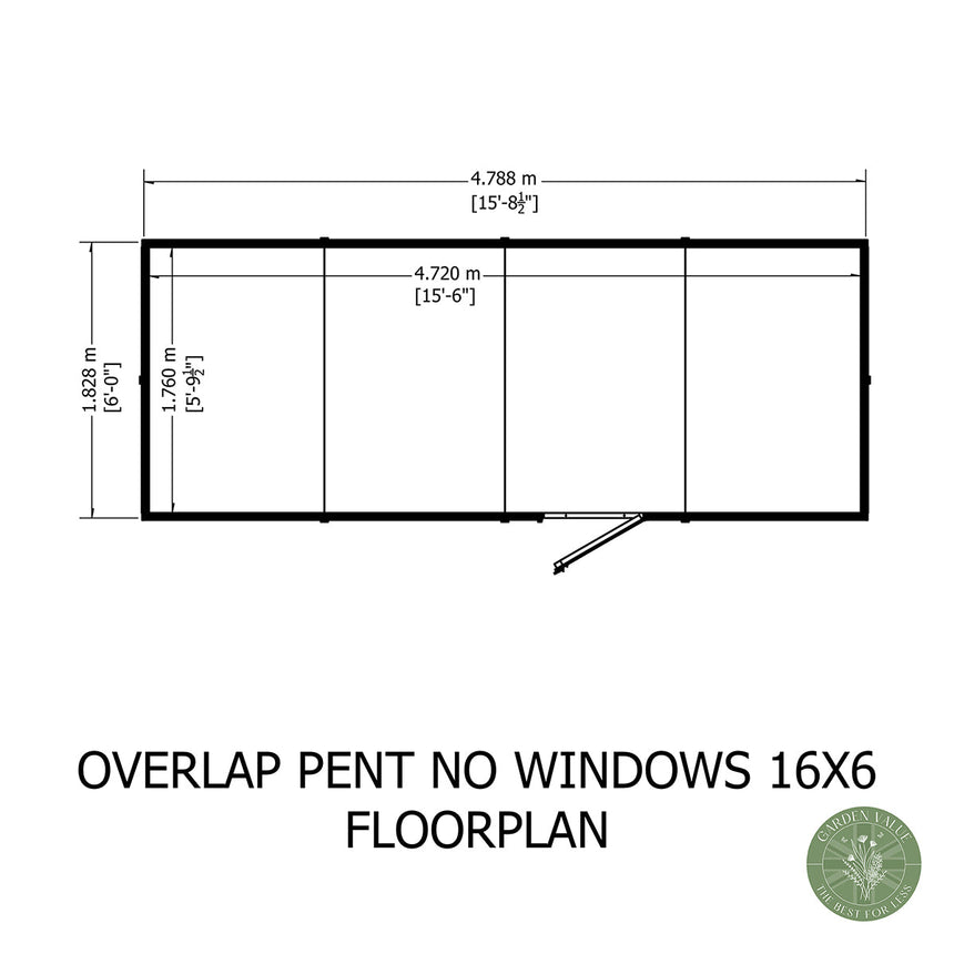 Shire NEW Garden Value 16ft x 6ft Overlap Pent Shed