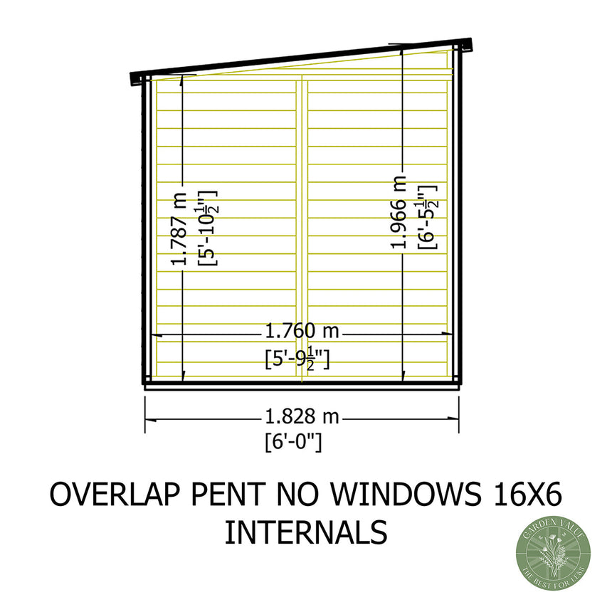 Shire NEW Garden Value 16ft x 6ft Overlap Pent Shed