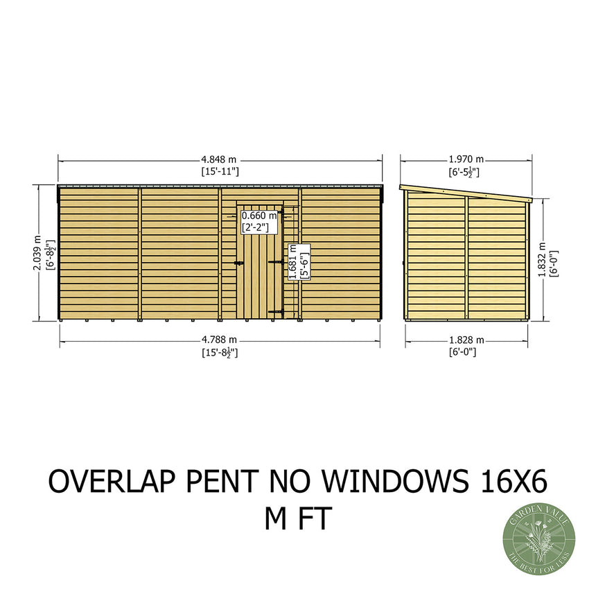 Shire NEW Garden Value 16ft x 6ft Overlap Pent Shed