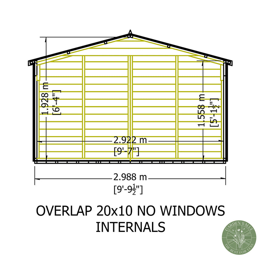 Shire Garden Value Overlap 10ft x 20ft Windowless Shed