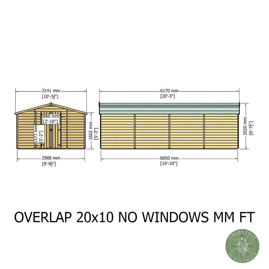 Shire Garden Value Overlap 10ft x 20ft Windowless Shed