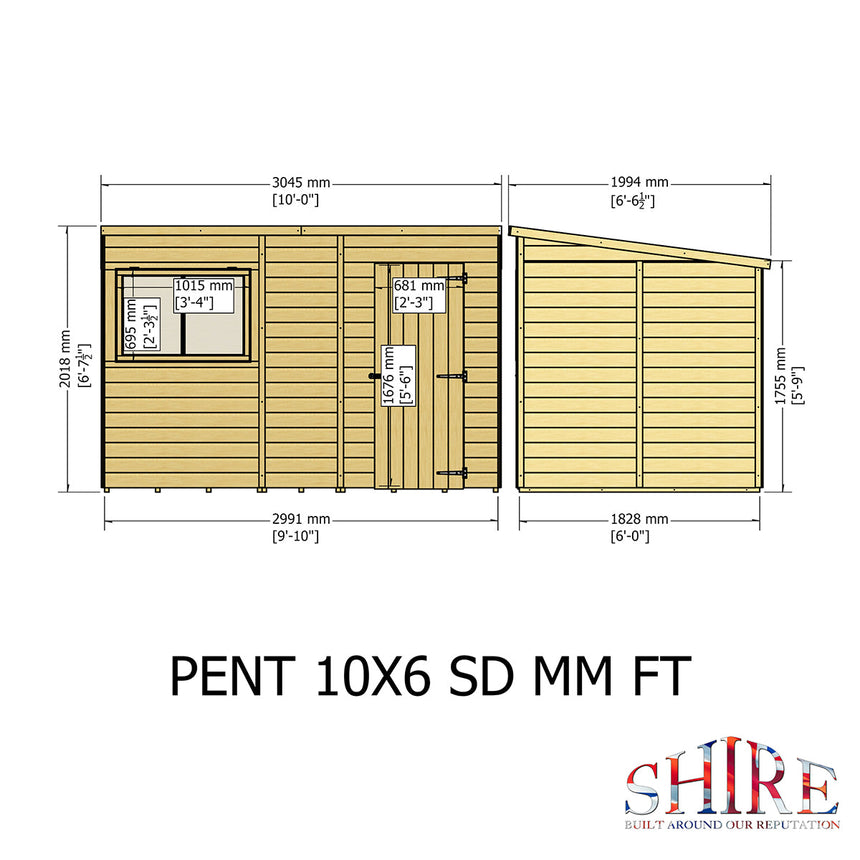 Shire Pent 10ft x 6ft Shiplap Shed NEW